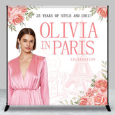 Lofaris Romantic Pink Rose Eiffel Tower Custom Photo Backdrop